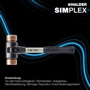 SIMPLEX-Schonhammer, Kupfer; mit verstärktem Tempergussgehäuse und Fiberglasstiel | D=40 mm | 3704.040