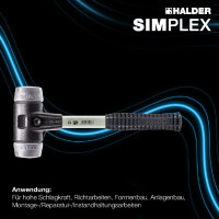 SIMPLEX-Schonhammer, Weichmetall; mit verstärktem Tempergussgehäuse und Fiberglasstiel | D=40 mm | 3709.040