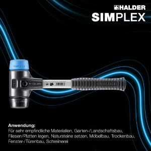 SIMPLEX-Schonhammer, TPE-soft / Gummikomposition; mit verstärktem Tempergussgehäuse und Fiberglasstiel | D=40 mm | 3712.040