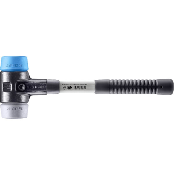 SIMPLEX-Schonhammer, TPE-soft / TPE-mid; mit verstärktem Tempergussgehäuse und Fiberglasstiel | D=60 mm | 3713.060