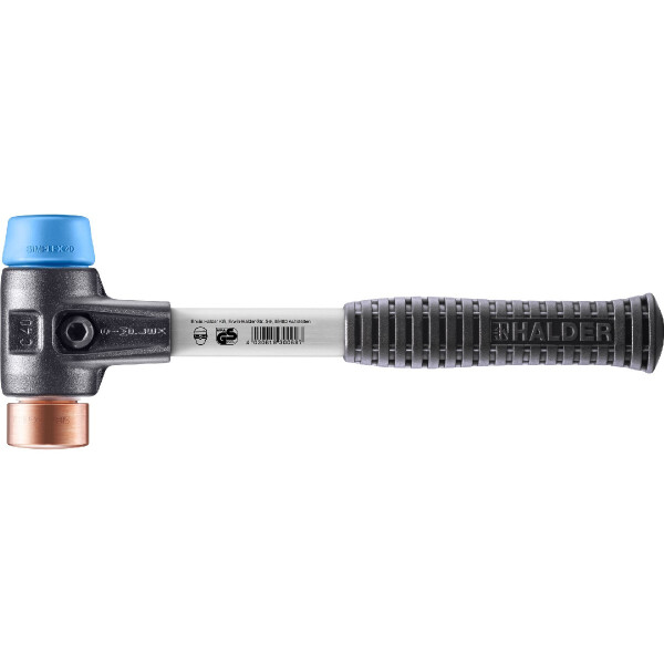 SIMPLEX-Schonhammer, TPE-soft / Kupfer; mit verstärktem Tempergussgehäuse und Fiberglasstiel | D=40 mm | 3714.040