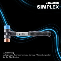 SIMPLEX-Schonhammer, TPE-soft / Kupfer; mit verstärktem Tempergussgehäuse und Fiberglasstiel | D=40 mm | 3714.040