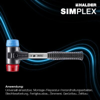 SIMPLEX-Schonhammer, TPE-soft / Plastik; mit verstärktem Tempergussgehäuse und Fiberglasstiel | D=30 mm | 3716.030