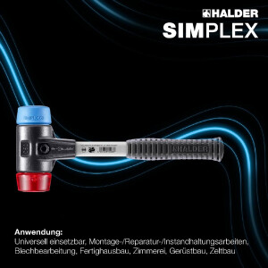 SIMPLEX-Schonhammer, TPE-soft / Plastik; mit verstärktem Tempergussgehäuse und Fiberglasstiel | D=60 mm | 3716.060