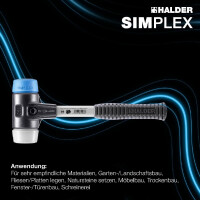 SIMPLEX-Schonhammer, TPE-soft / Superplastik; mit verstärktem Tempergussgehäuse und Fiberglasstiel | D=30 mm | 3717.030