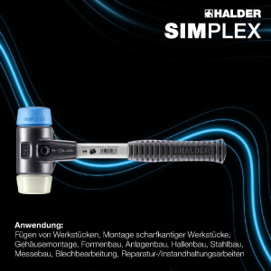 SIMPLEX-Schonhammer, TPE-soft / Nylon; mit verstärktem Tempergussgehäuse und Fiberglasstiel | D=60 mm | 3718.060