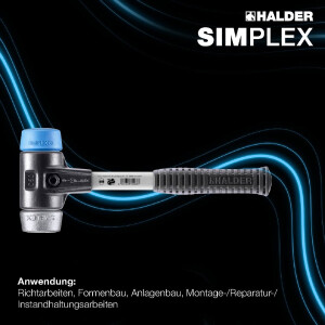 SIMPLEX-Schonhammer, TPE-soft / Weichmetall; mit verstärktem Tempergussgehäuse und Fiberglasstiel | D=30 mm | 3719.030