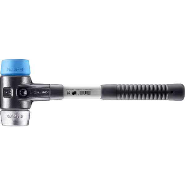 SIMPLEX-Schonhammer, TPE-soft / Weichmetall; mit verstärktem Tempergussgehäuse und Fiberglasstiel | D=60 mm | 3719.060