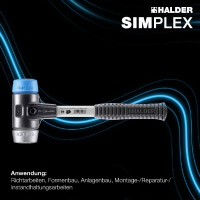 SIMPLEX-Schonhammer, TPE-soft / Weichmetall; mit verstärktem Tempergussgehäuse und Fiberglasstiel | D=60 mm | 3719.060