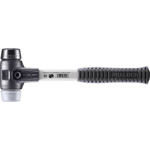 SIMPLEX-Schonhammer, Gummikomposition / TPE-mid; mit verstärktem Tempergussgehäuse und Fiberglasstiel | D=40 mm | 3723.040