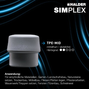 SIMPLEX-Schonhammer, Gummikomposition / TPE-mid; mit verstärktem Tempergussgehäuse und Fiberglasstiel | D=40 mm | 3723.040