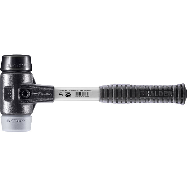 SIMPLEX-Schonhammer, Gummikomposition / TPE-mid; mit verstärktem Tempergussgehäuse und Fiberglasstiel | D=50 mm | 3723.050