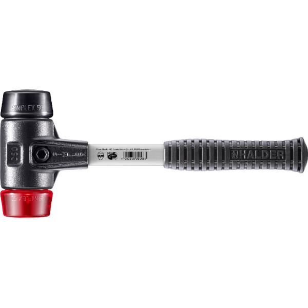 SIMPLEX-Schonhammer, Gummikomposition / Plastik; mit verstärktem Tempergussgehäuse und Fiberglasstiel | D=50 mm | 3726.050