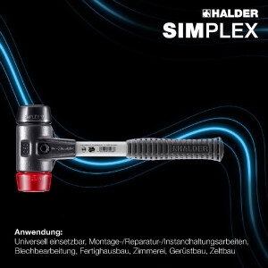 SIMPLEX-Schonhammer, Gummikomposition / Plastik; mit verstärktem Tempergussgehäuse und Fiberglasstiel | D=60 mm | 3726.060