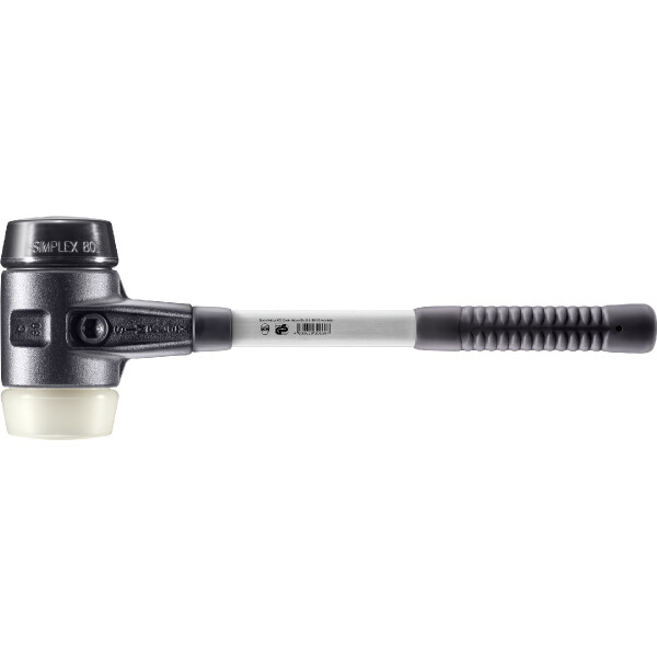 SIMPLEX-Schonhammer, Gummikomposition / Nylon; mit verstärktem Tempergussgehäuse und Fiberglasstiel | D=80 mm | 3728.080