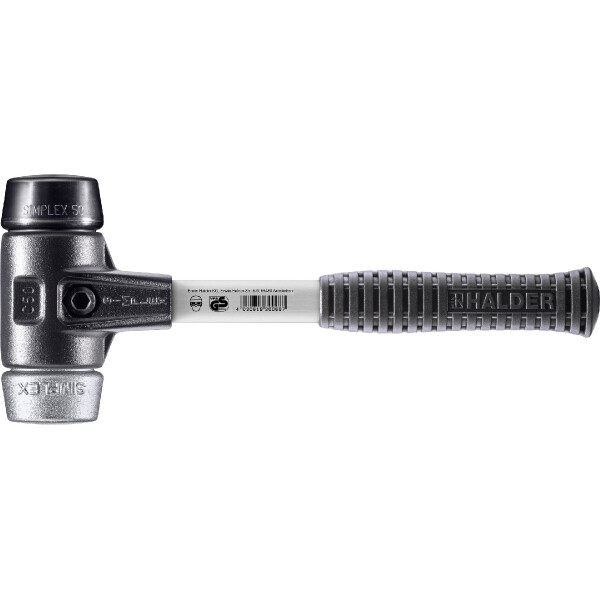 SIMPLEX-Schonhammer, Gummikomposition / Weichmetall; mit verstärktem Tempergussgehäuse und Fiberglasstiel | D=50 mm | 3729.050