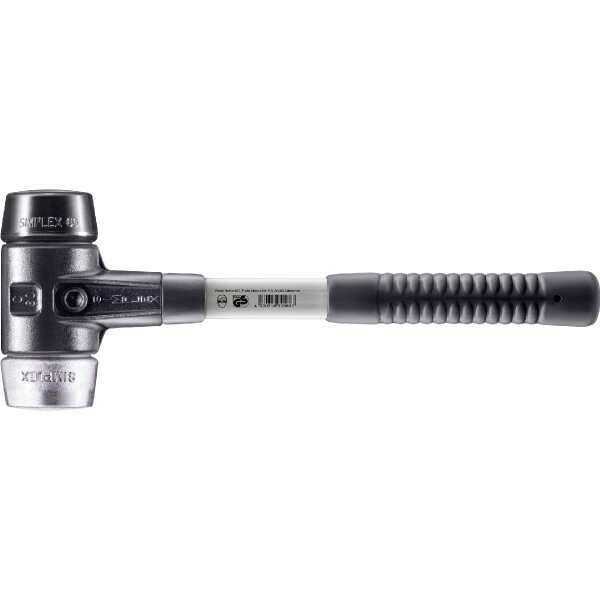 SIMPLEX-Schonhammer, Gummikomposition / Weichmetall; mit verstärktem Tempergussgehäuse und Fiberglasstiel | D=60 mm | 3729.060