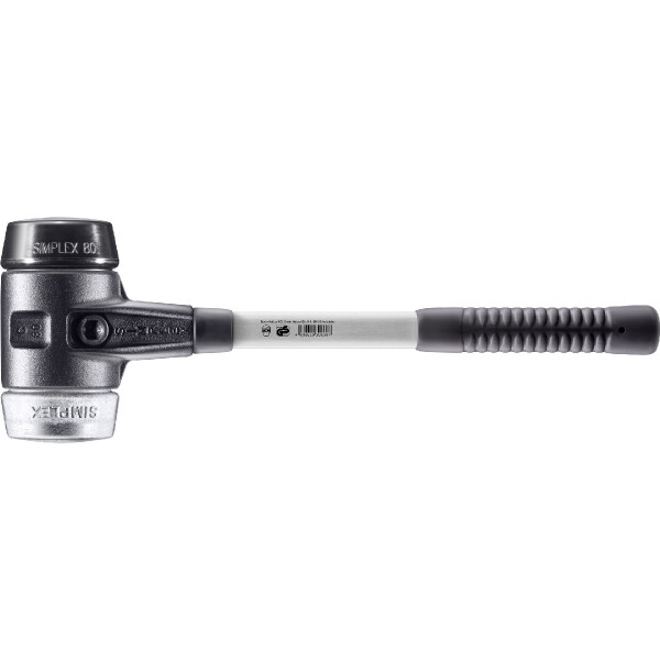 SIMPLEX-Schonhammer, Gummikomposition / Weichmetall; mit verstärktem Tempergussgehäuse und Fiberglasstiel | D=80 mm | 3729.080