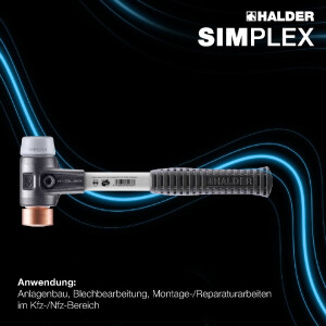 SIMPLEX-Schonhammer, TPE-mid / Kupfer; mit verstärktem Tempergussgehäuse und Fiberglasstiel | D=30 mm | 3734.030