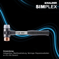 SIMPLEX-Schonhammer, TPE-mid / Kupfer; mit verstärktem Tempergussgehäuse und Fiberglasstiel | D=30 mm | 3734.030