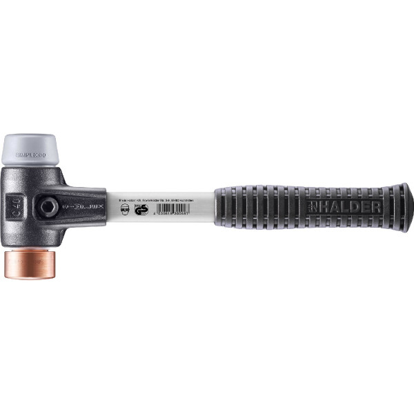 SIMPLEX-Schonhammer, TPE-mid / Kupfer; mit verstärktem Tempergussgehäuse und Fiberglasstiel | D=40 mm | 3734.040