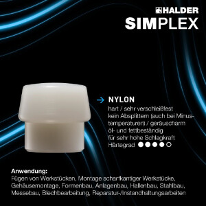 SIMPLEX-Schonhammer, TPE-mid / Nylon; mit verstärktem Tempergussgehäuse und Fiberglasstiel | D=40 mm | 3738.040