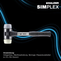 SIMPLEX-Schonhammer, TPE-mid / Nylon; mit verstärktem Tempergussgehäuse und Fiberglasstiel | D=60 mm | 3738.060