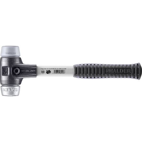 SIMPLEX-Schonhammer, TPE-mid / Weichmetall; mit verstärktem Tempergussgehäuse und Fiberglasstiel | D=40 mm | 3739.040