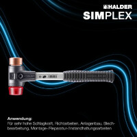 SIMPLEX-Schonhammer, Kupfer / Plastik; mit verstärktem Tempergussgehäuse und Fiberglasstiel | D=40 mm | 3746.040