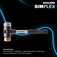 SIMPLEX-Schonhammer, Kupfer / Weichmetall; mit verstärktem Tempergussgehäuse und Fiberglasstiel | D=40 mm | 3749.040