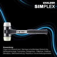 SIMPLEX-Schonhammer, Superplastik / Nylon; mit verstärktem Tempergussgehäuse und Fiberglasstiel | D=80 mm | 3778.080