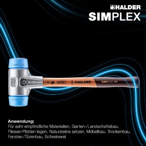 SIMPLEX-Schonhammer, TPE-soft; mit Aluminiumgehäuse und hochwertigem Holzstiel | D=50 mm | 3101.050