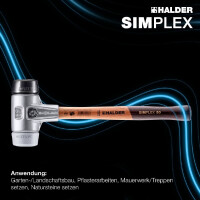 SIMPLEX-Schonhammer, Gummikomposition / TPE-mid; mit Aluminiumgehäuse und hochwertigem Holzstiel | D=50 mm | 3123.050