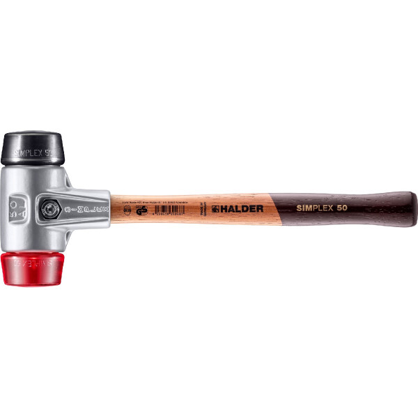 SIMPLEX-Schonhammer, Gummikomposition / Plastik; mit Aluminiumgehäuse und hochwertigem Holzstiel | D=50 mm | 3126.050