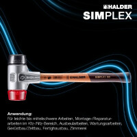 SIMPLEX-Schonhammer, Gummikomposition / Plastik; mit Aluminiumgehäuse und hochwertigem Holzstiel | D=50 mm | 3126.050