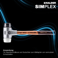 SIMPLEX-Schonhammer, Gummikomposition / Superplastik; mit Aluminiumgehäuse und hochwertigem Holzstiel | D=40 mm | 3127.040