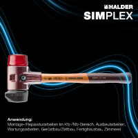 SIMPLEX-Schonhammer, Gummikomposition, mit Standfuß / Plastik; mit Tempergussgehäuse und hochwertigem Holzstiel | D=60 mm | 3026.260