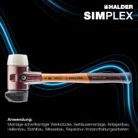 SIMPLEX-Schonhammer, Gummikomposition, mit Standfuß / Nylon; mit Tempergussgehäuse und hochwertigem Holzstiel | D=80 mm | 3028.280