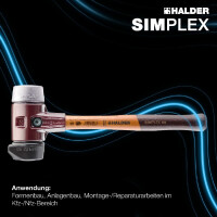 SIMPLEX-Schonhammer, Gummikomposition, mit Standfuß / Weichmetall; mit Tempergussgehäuse und hochwertigem Holzstiel | D=60 mm | 3029.260