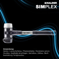 SIMPLEX-Schonhammer, Gummikomposition mit Standfuß / Superplastik; mit verstärktem Tempergussgehäuse und Fiberglasstiel | D=60 mm | 3727.260