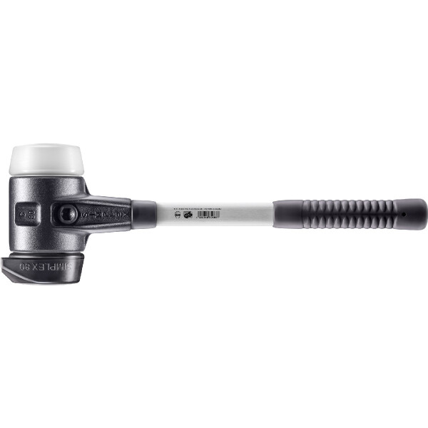 SIMPLEX-Schonhammer, Gummikomposition mit Standfuß / Superplastik; mit verstärktem Tempergussgehäuse und Fiberglasstiel | D=80 mm | 3727.280