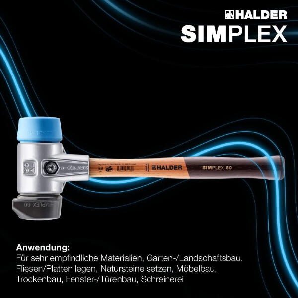 SIMPLEX-Schonhammer, TPE-soft / Gummikomposition mit Standfuß; mit Aluminiumgehäuse und hochwertigem Holzstiel | D=60 mm | 3112.260