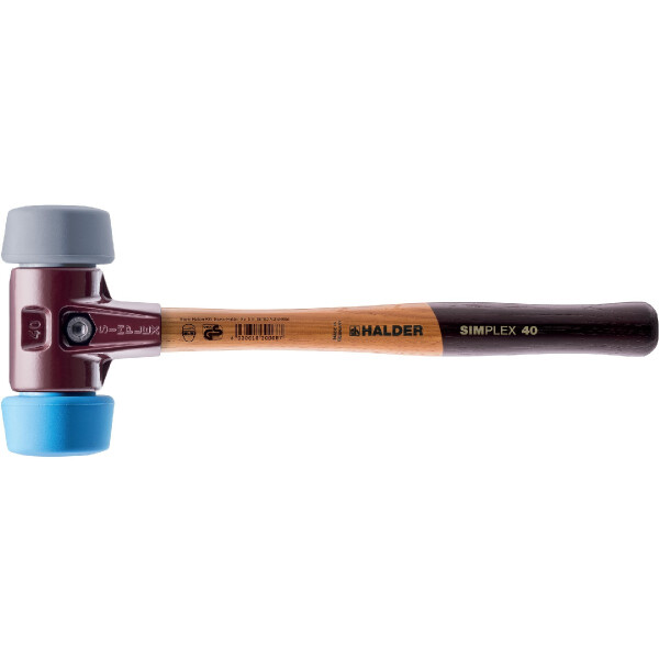 SIMPLEX-Schonhammer, 50:40, TPE-soft / TPE-mid; mit Tempergussgehäuse und hochwertigem Holzstiel | D=50 mm | 3013.051