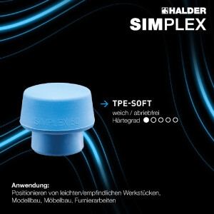 SIMPLEX-Schonhammer, 50:40, TPE-soft / TPE-mid; mit Aluminiumgehäuse und hochwertigem Holzstiel | D=50 mm | 3113.051