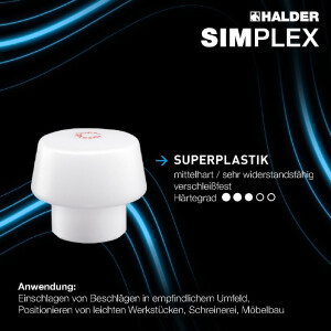 SIMPLEX-Schonhammer, 50:40, Superplastik; mit Aluminiumgehäuse und hochwertigem Holzstiel | D=50 mm | 3107.051
