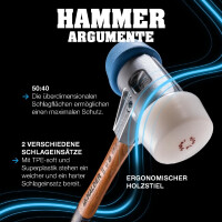SIMPLEX-Schonhammer, 50:40, Superplastik; mit Aluminiumgehäuse und hochwertigem Holzstiel | D=50 mm | 3107.051