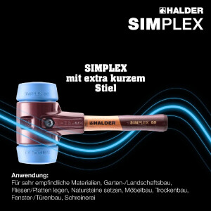 SIMPLEX-Schonhammer, TPE-soft; mit Tempergussgehäuse und hochwertigem extra kurzen Holzstiel | D=80 mm / Stielausführung=extra kurz | 3001.082