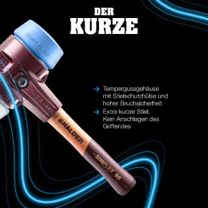 SIMPLEX-Schonhammer, Superplastik; mit Tempergussgehäuse und hochwertigem extra kurzen Holzstiel | D=80 mm / Stielausführung=extra kurz | 3007.082