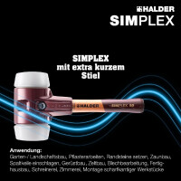 SIMPLEX-Schonhammer, Superplastik; mit Tempergussgehäuse und hochwertigem extra kurzen Holzstiel | D=80 mm / Stielausführung=extra kurz | 3007.082