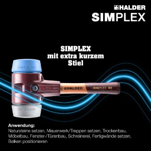 SIMPLEX-Schonhammer, TPE-soft / TPE-mid; mit Tempergussgehäuse und hochwertigem extra kurzen Holzstiel | D=60 mm / Stielausführung=extra kurz | 3013.062